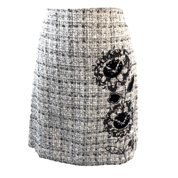 Josephine Chaus Tweed light Acadamia Black & White Plaid Skirt - Picture 1 of 8
